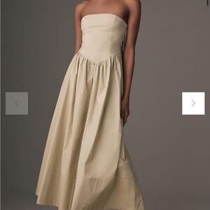 Anthropologie strapless tan midi dress